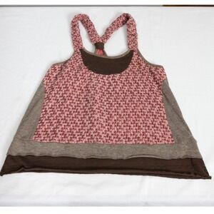 Funky People Tank Top Womens Medium Brown Pink Excellent Braided Racerback Knit